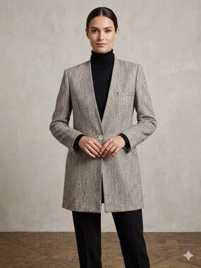 CHRISTIAN DIOR Vintage 80s Collarless Tweed Long Blazer Jacket